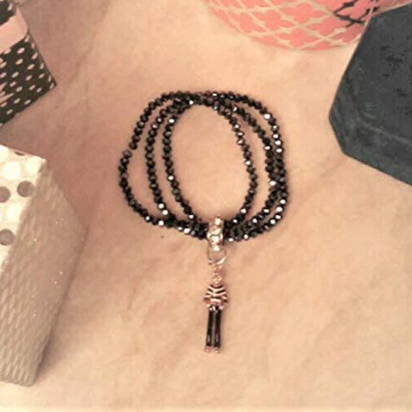 French Lady Stretch Bracelet Beaded BLACK Luxury Charm Paris style Multi-strand - Picture 6 of 6